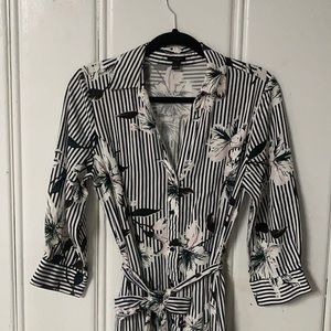 Black & white striped and floral shirt dress